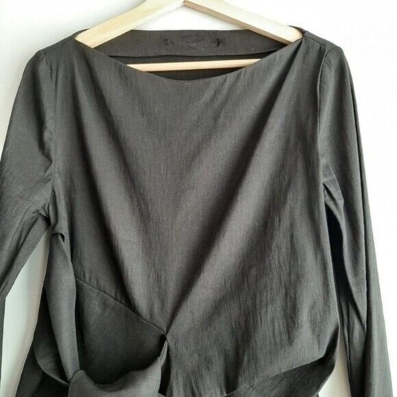 ZARA Boat Neck Tie Waist Modern Neutral Blouse Sz M - Picture 6 of 15